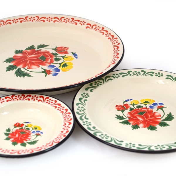 enamel plate with flower decoration