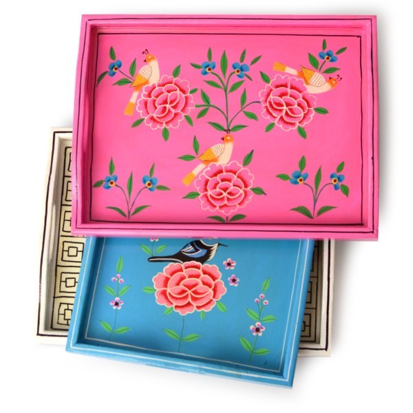 wooden tray, painted