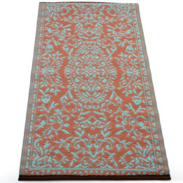 plastic carpet 60x120 cm floral, türkis/orange
