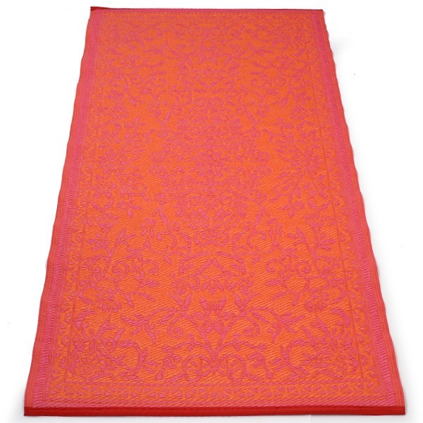 Plastik- Teppich 90x180 cm gerollt floral, pink/orange