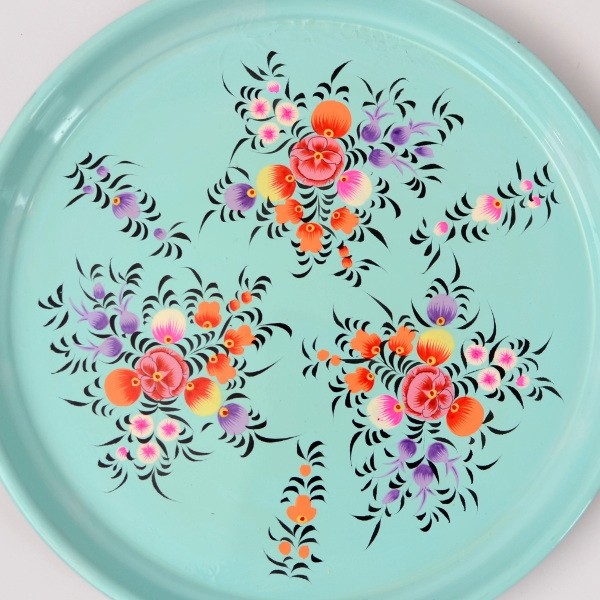 tray round painted, L
