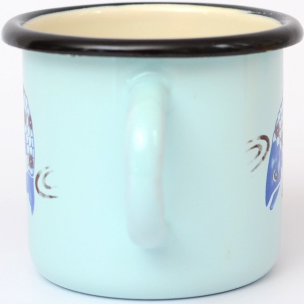 6 St. Emaille- Tasse mit Dekor
